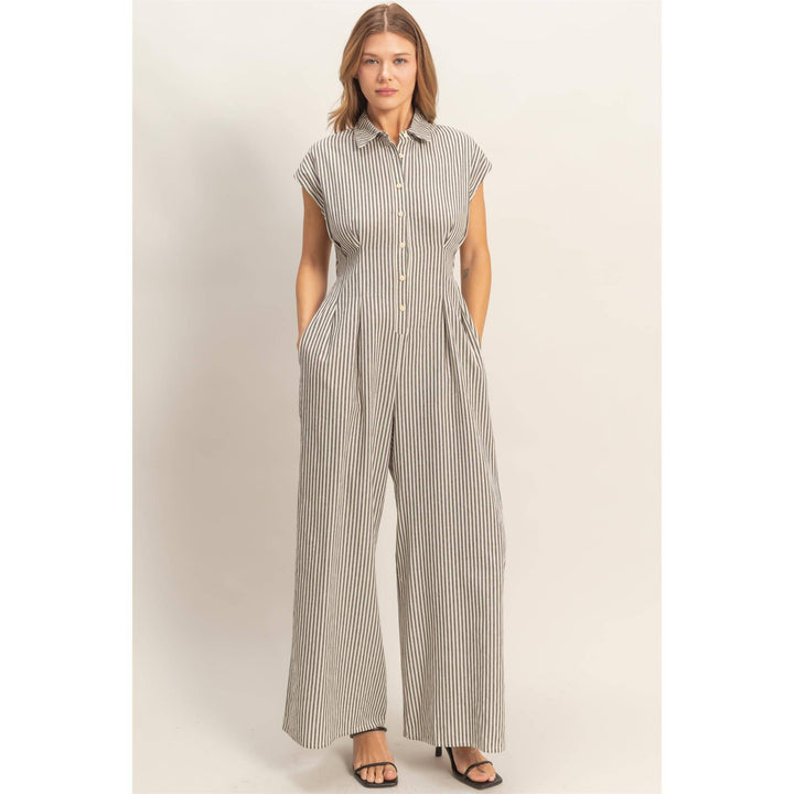 Striped Button Down Jumpsuit