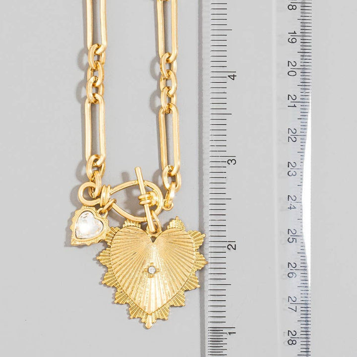 Accessories, Necklaces - Double Heart Pendants Oval Chain Necklace - - Cultured Cloths Apparel
