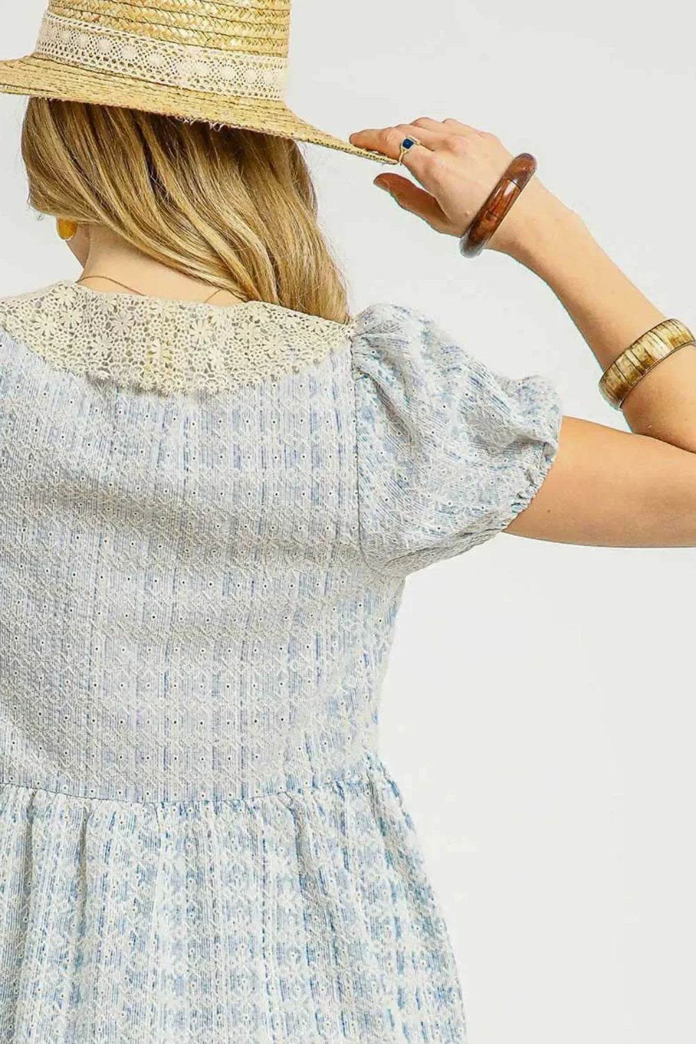 Women's Dresses - Umgee Lace Detail Short Puff Sleeve Mini Dress - - Cultured Cloths Apparel