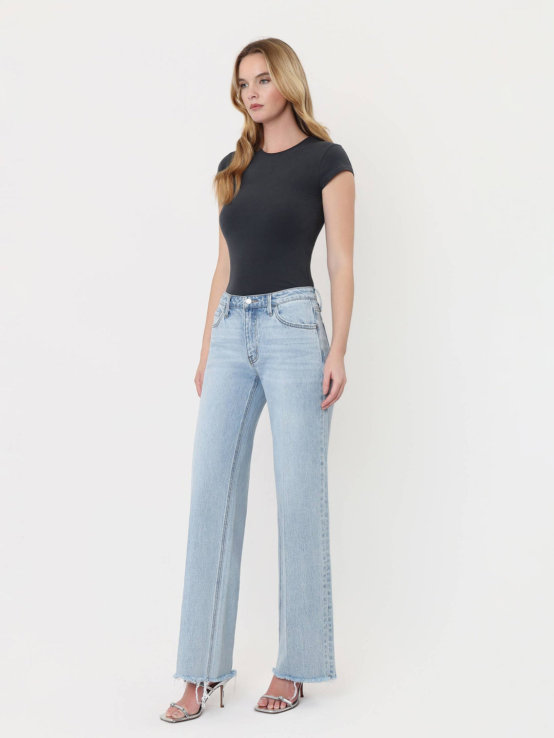Denim - HIGH RISE TROUSER FOLD CREASED WIDE JEANS - - Cultured Cloths Apparel