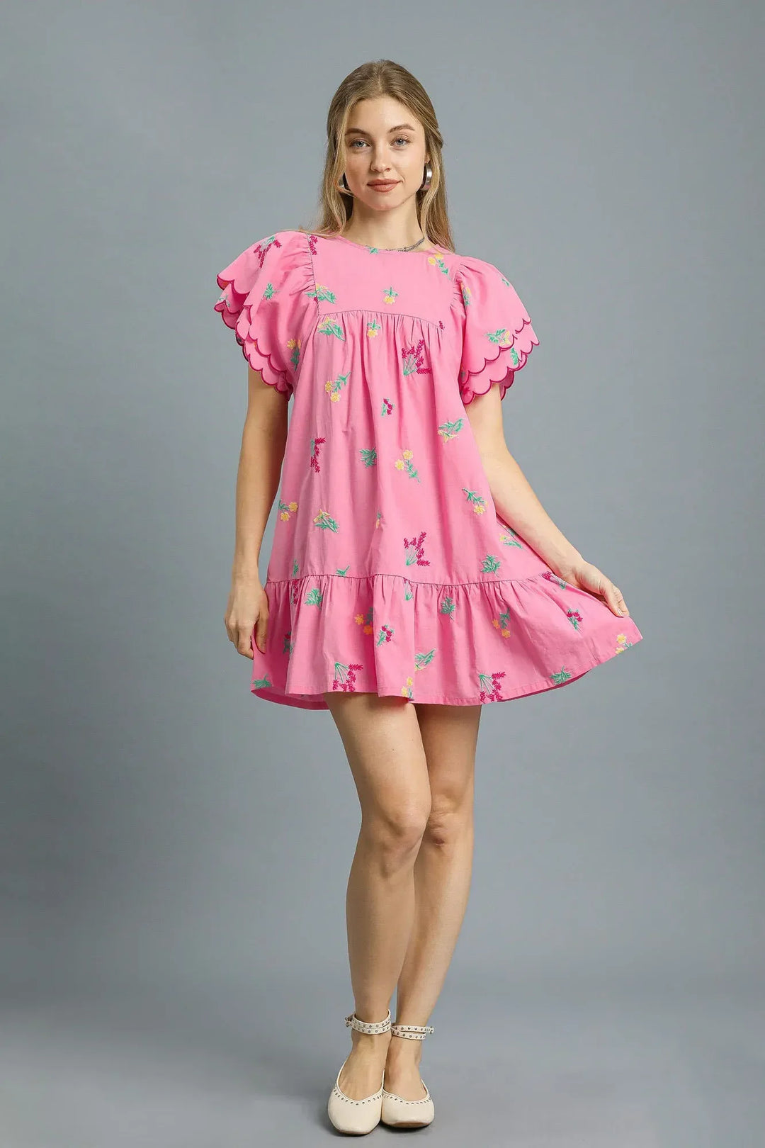 Women's Dresses - Umgee Floral Embroidered Short Sleeve Mini Dress - Pink - Cultured Cloths Apparel
