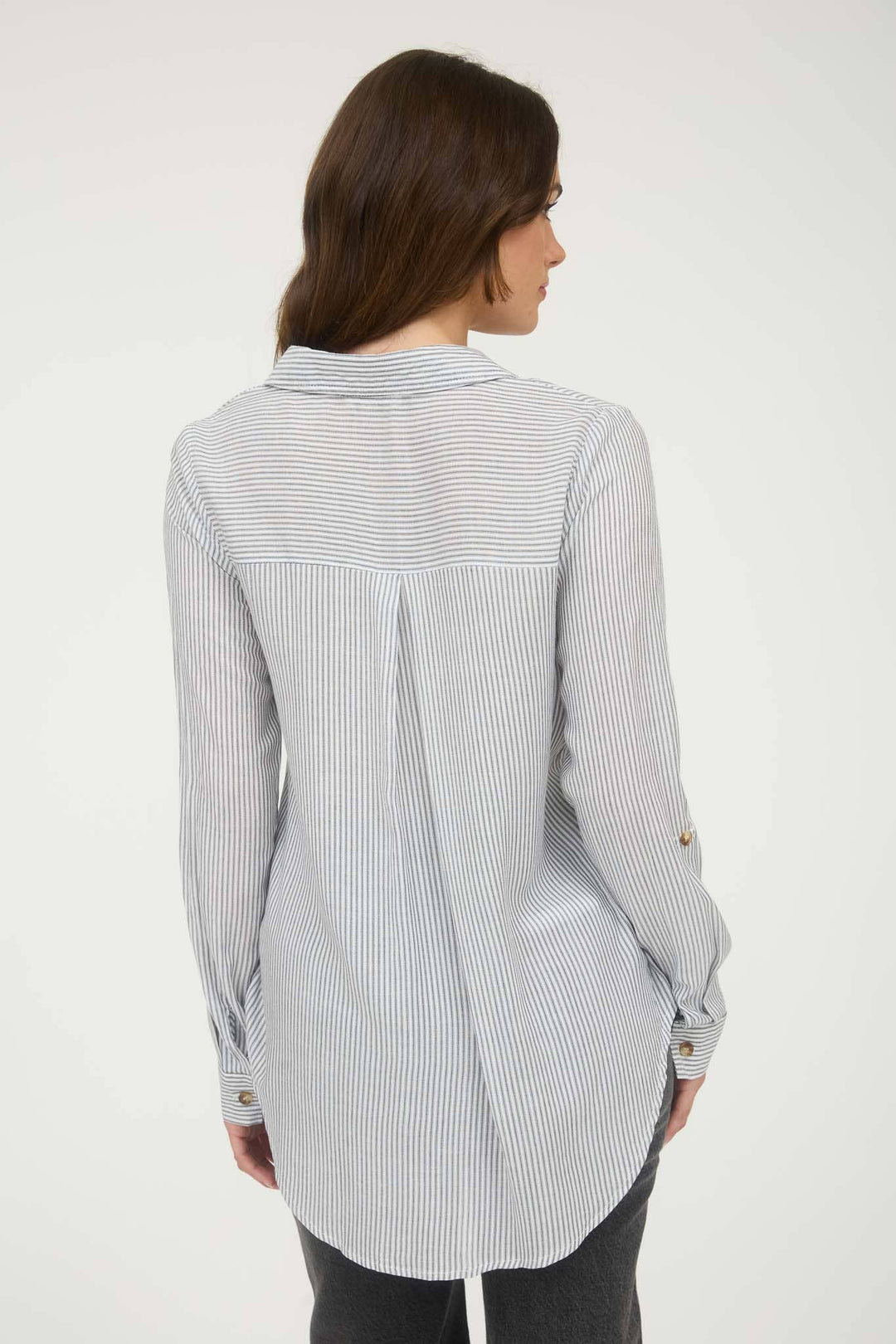 STRIPED COLLARED BUTTON DOWN WITH POCKETS