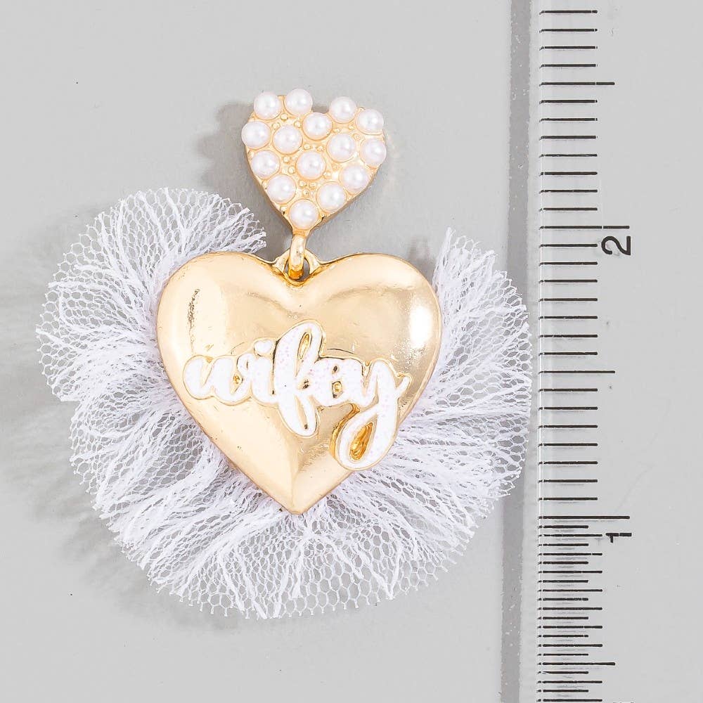 Accessories, Earrings - Wifey Pearl And Metallic Heart Stud Dangle Earrings - - Cultured Cloths Apparel