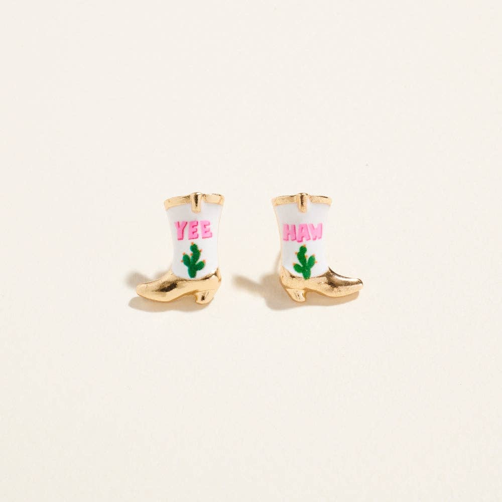 Western Enamel Cowgirl Boot Pattern Post Earrings