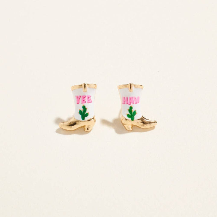 Western Enamel Cowgirl Boot Pattern Post Earrings