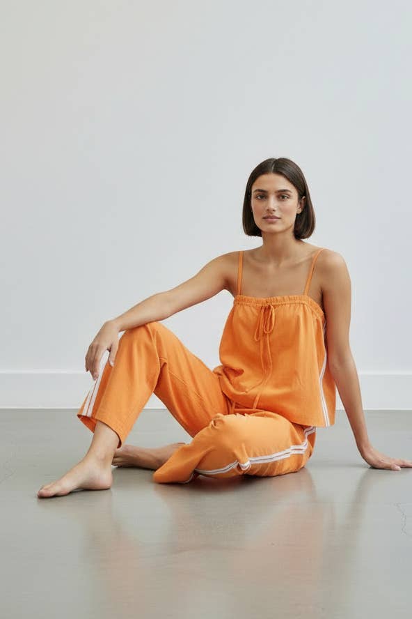 Solid Cotton Camisole & Wide-Leg Pant Set