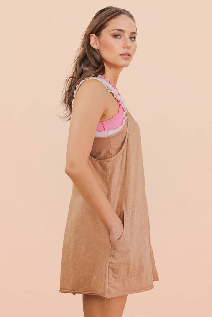 Dresses - Mineral Washed Knit Mini Dress with Shorts Inside - - Cultured Cloths Apparel