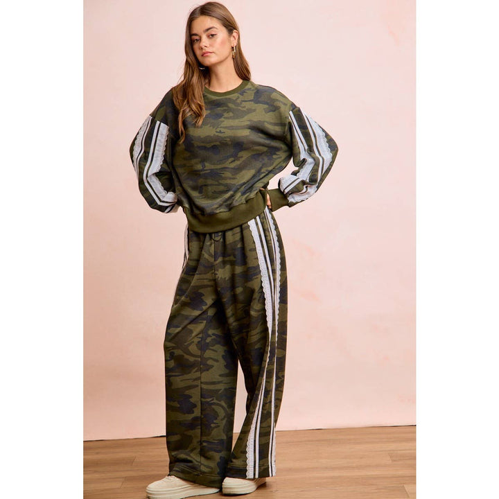 Pants - CAMOUFLAGE FRENCH TERRY LACE CONTRAST SWEATPANTS - - Cultured Cloths Apparel