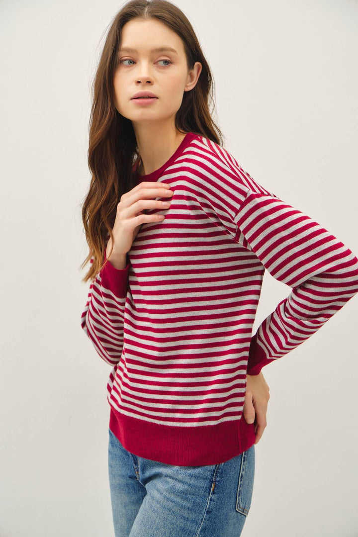 WOOL BLENDED STRIPED SWEATER TOP