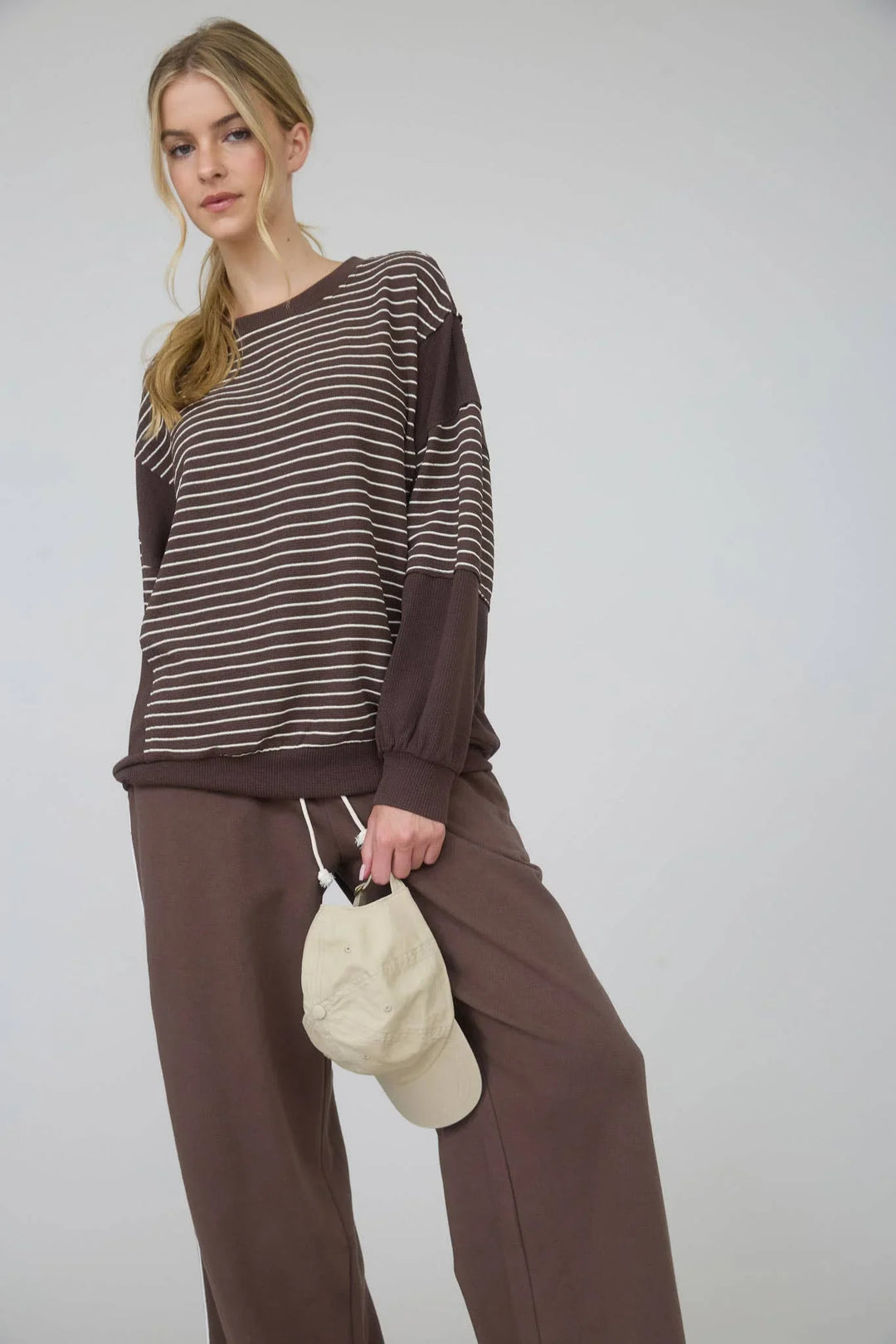 Women's Long Sleeve - CONTRAST STRIPE RAW EDGE LONG SLEEVE KNIT TOP - - Cultured Cloths Apparel