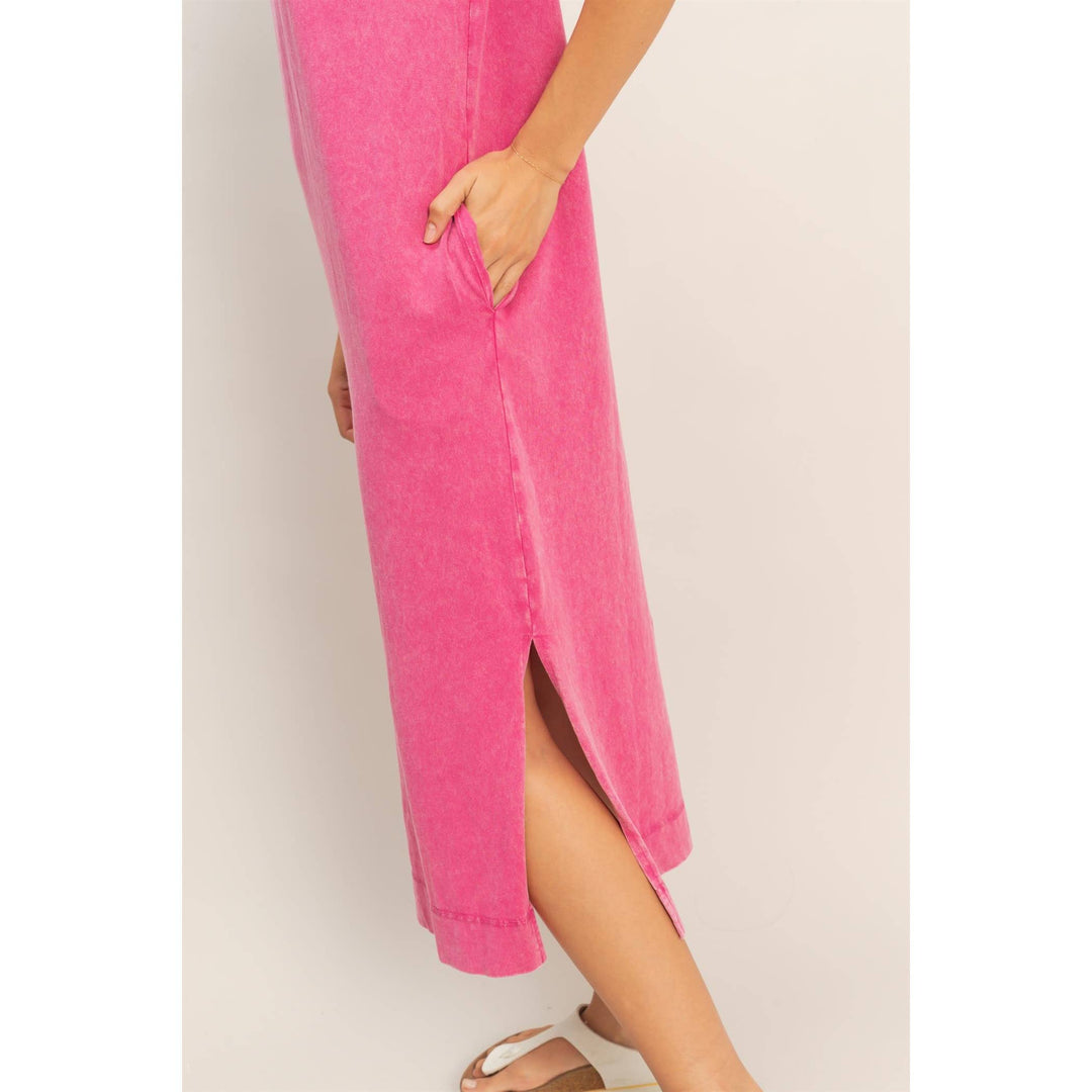 Chocolate Mineral Wash Cap Sleeve Midi Dress