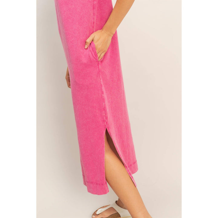 Chocolate Mineral Wash Cap Sleeve Midi Dress