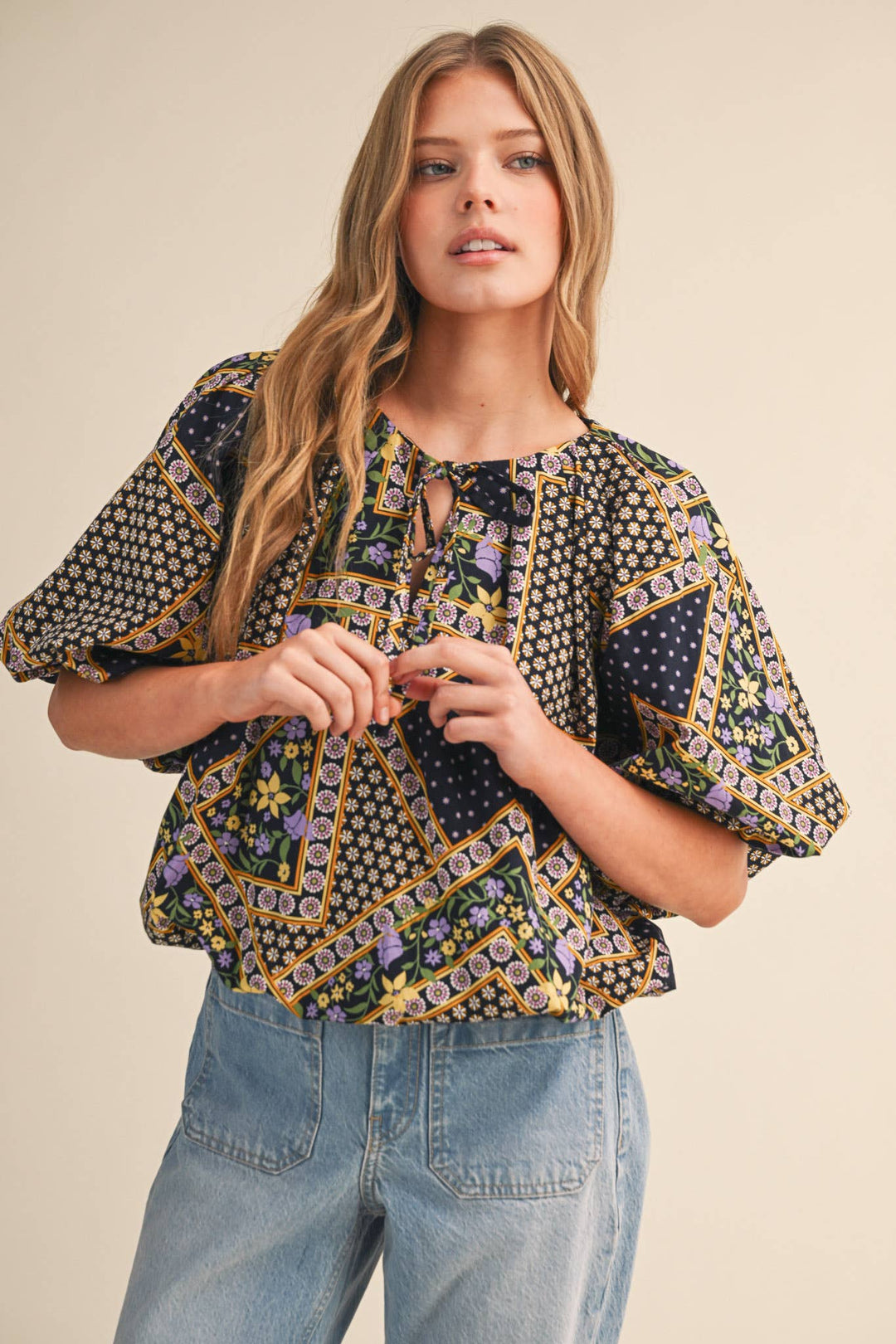 - FLORAL PRINT BUBBLE TOP - - Cultured Cloths Apparel