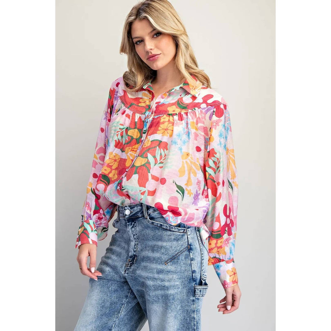 Blue Floral Print Blouse