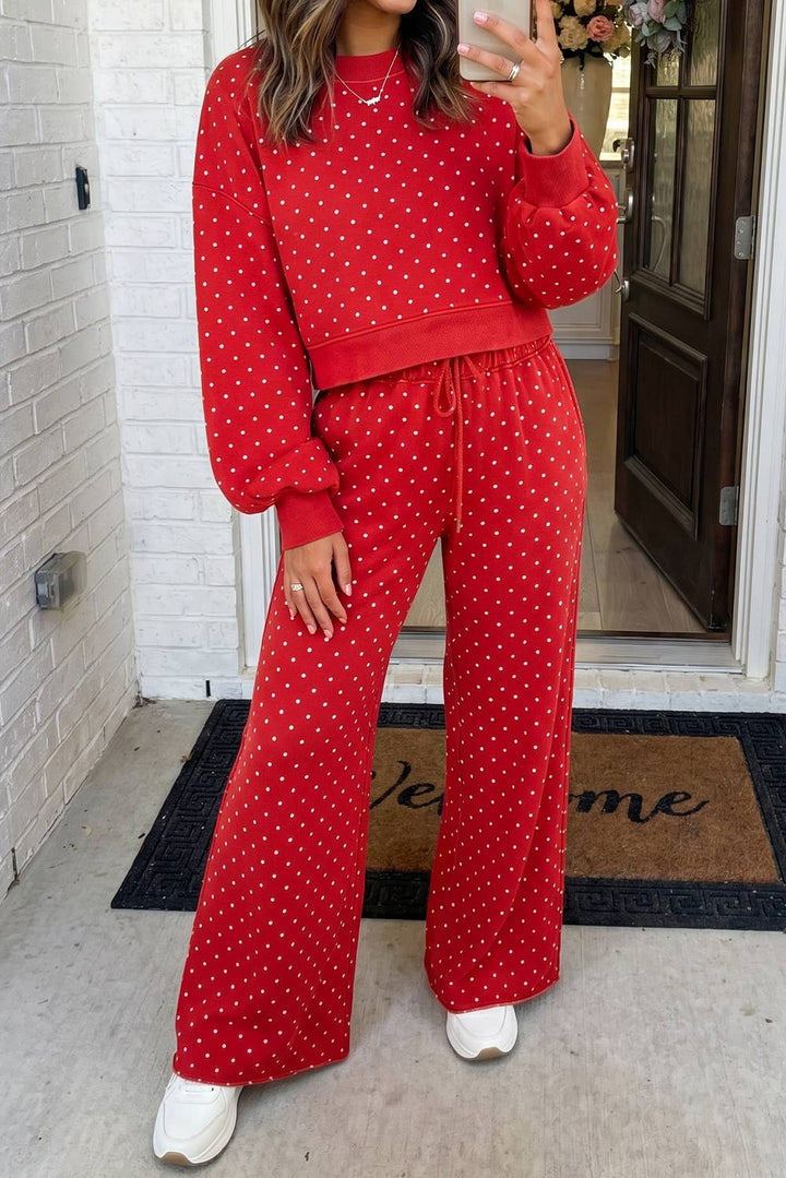 Polka Dot Casual Shift Drawstring Pants Set
