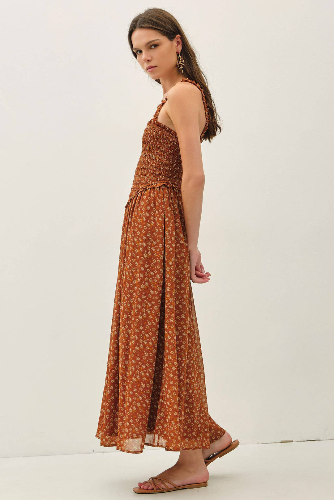Dresses - FLORAL PRINTED SMOCKE BODICE MIDI DRESS - - Cultured Cloths Apparel