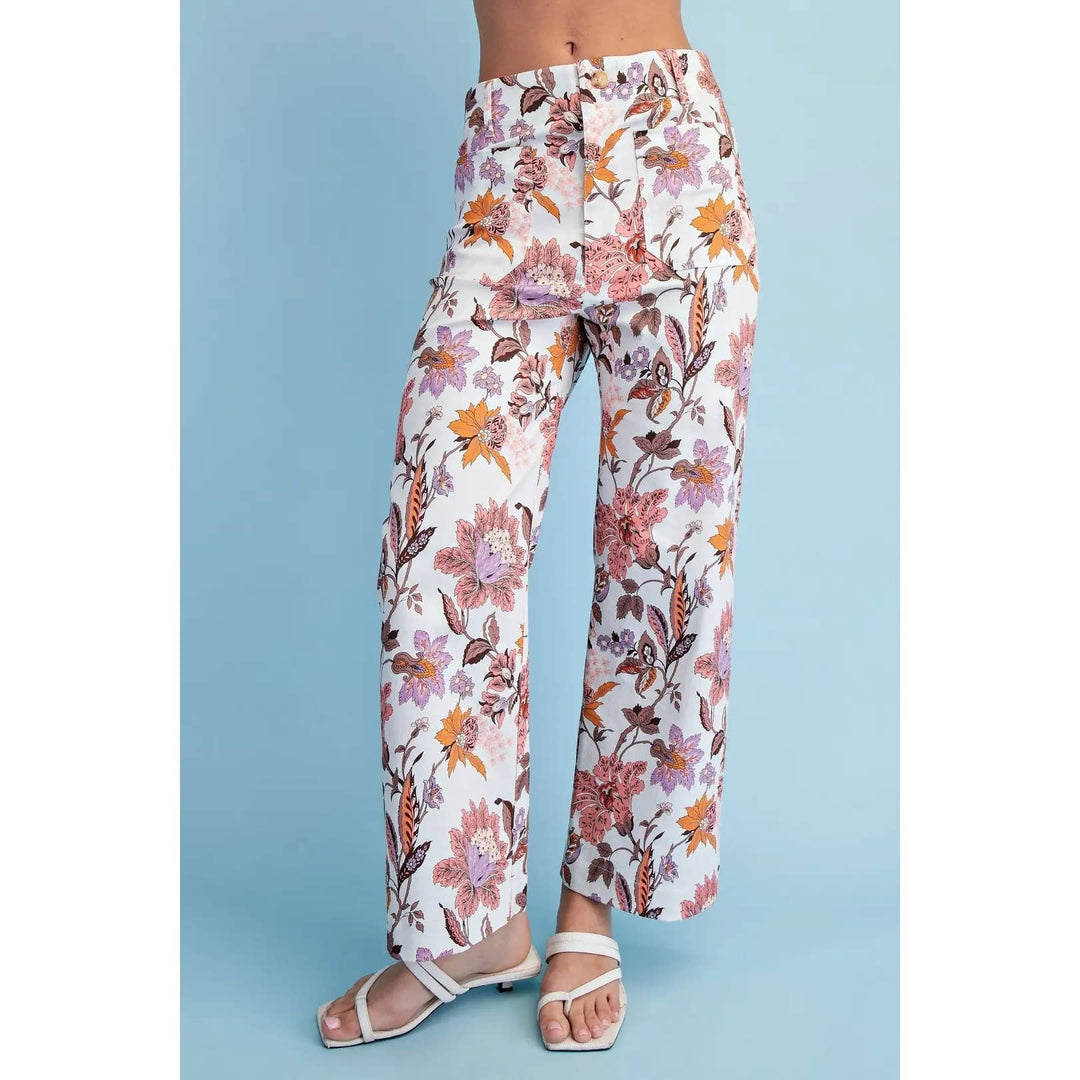 Pants - Floral Ankle Cropped Pants - - Cultured Cloths Apparel