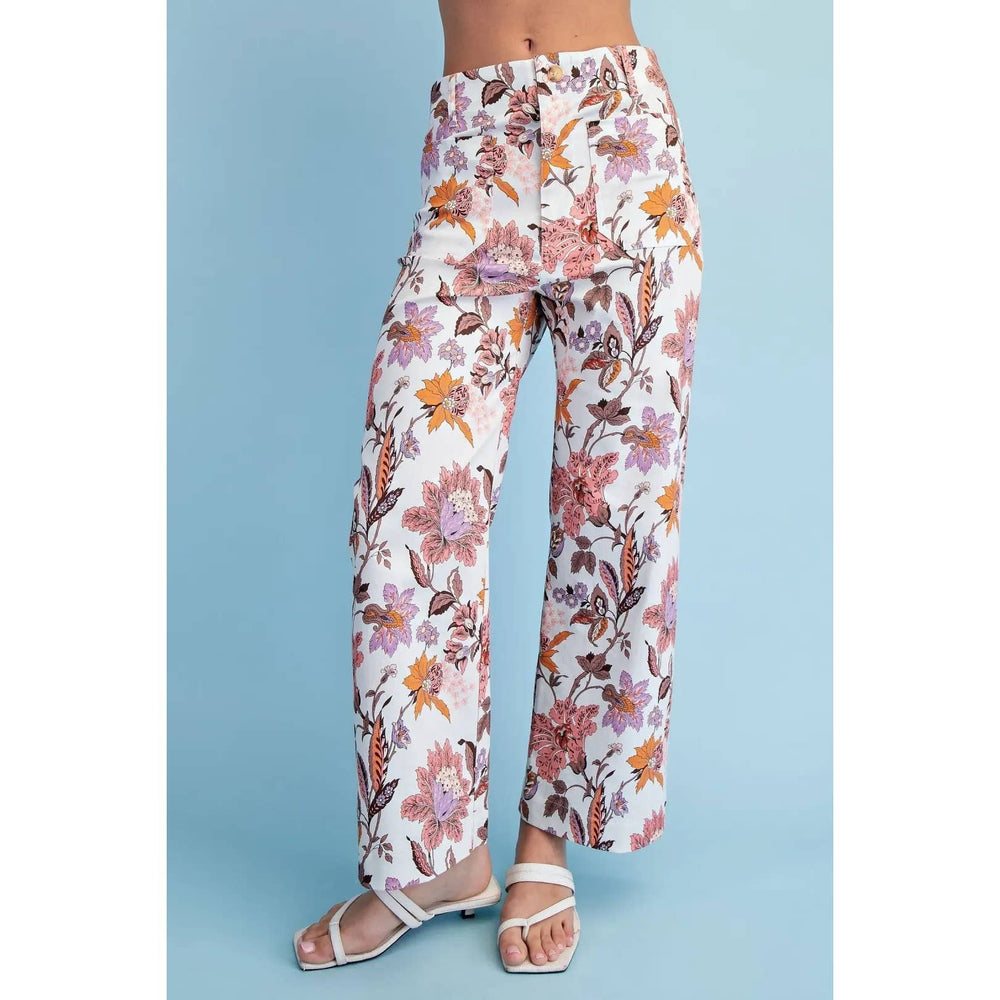 Pants - Floral Ankle Cropped Pants - M - Cultured Cloths Apparel