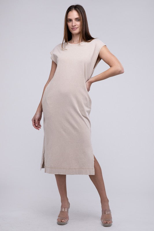 Women's Dresses - Casual Comfy Sleeveless Midi Dress - TAN - Cultured Cloths Apparel