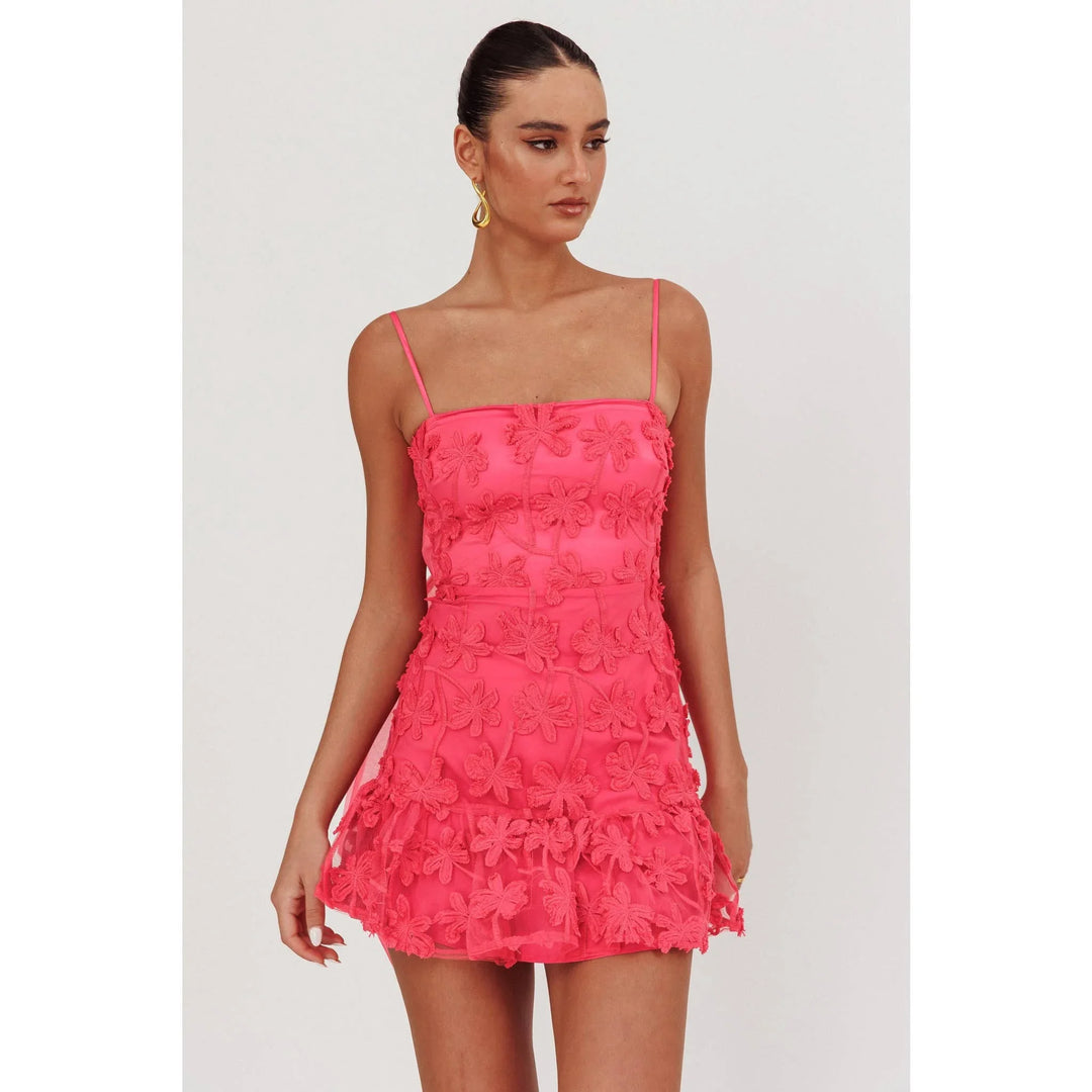 Dori Embellished Mini Dress Palm Tree Pink - M Dori Embellished Mini Dress Palm Tree Pink - M