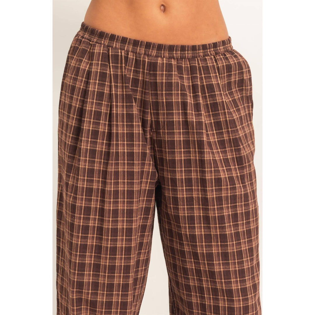 Elastic Waist Plaid Pants