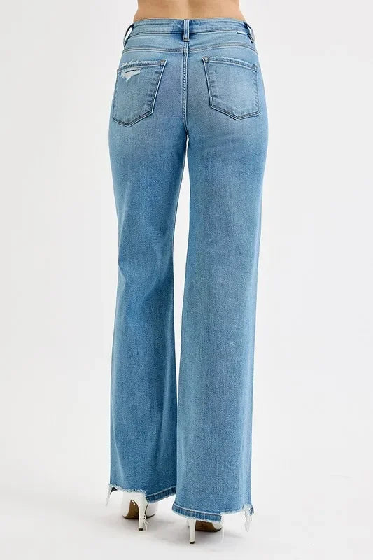 Denim - RISEN Full Size Distressed Wide Leg Jeans - - Cultured Cloths Apparel