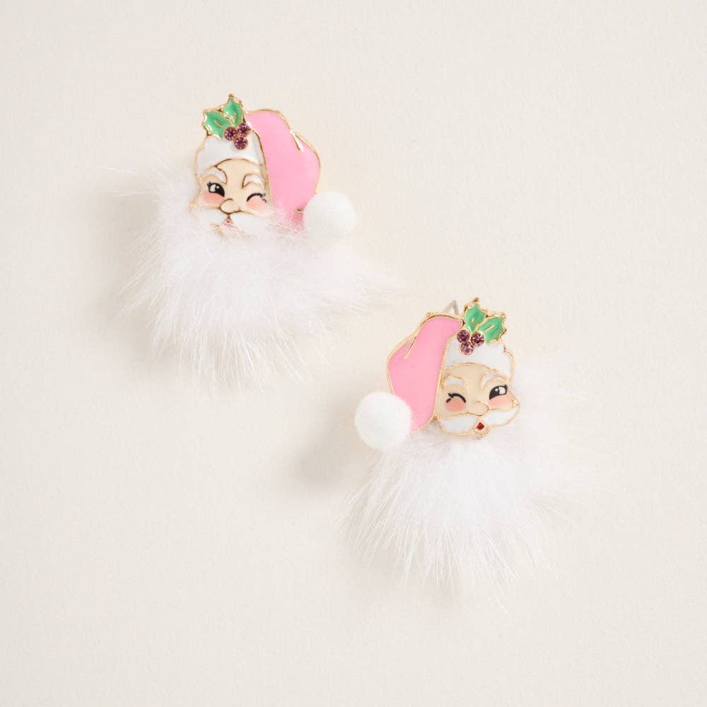Accessories, Earrings - Santa Claus Face with Fur Beard Post Earrings - - Cultured Cloths Apparel