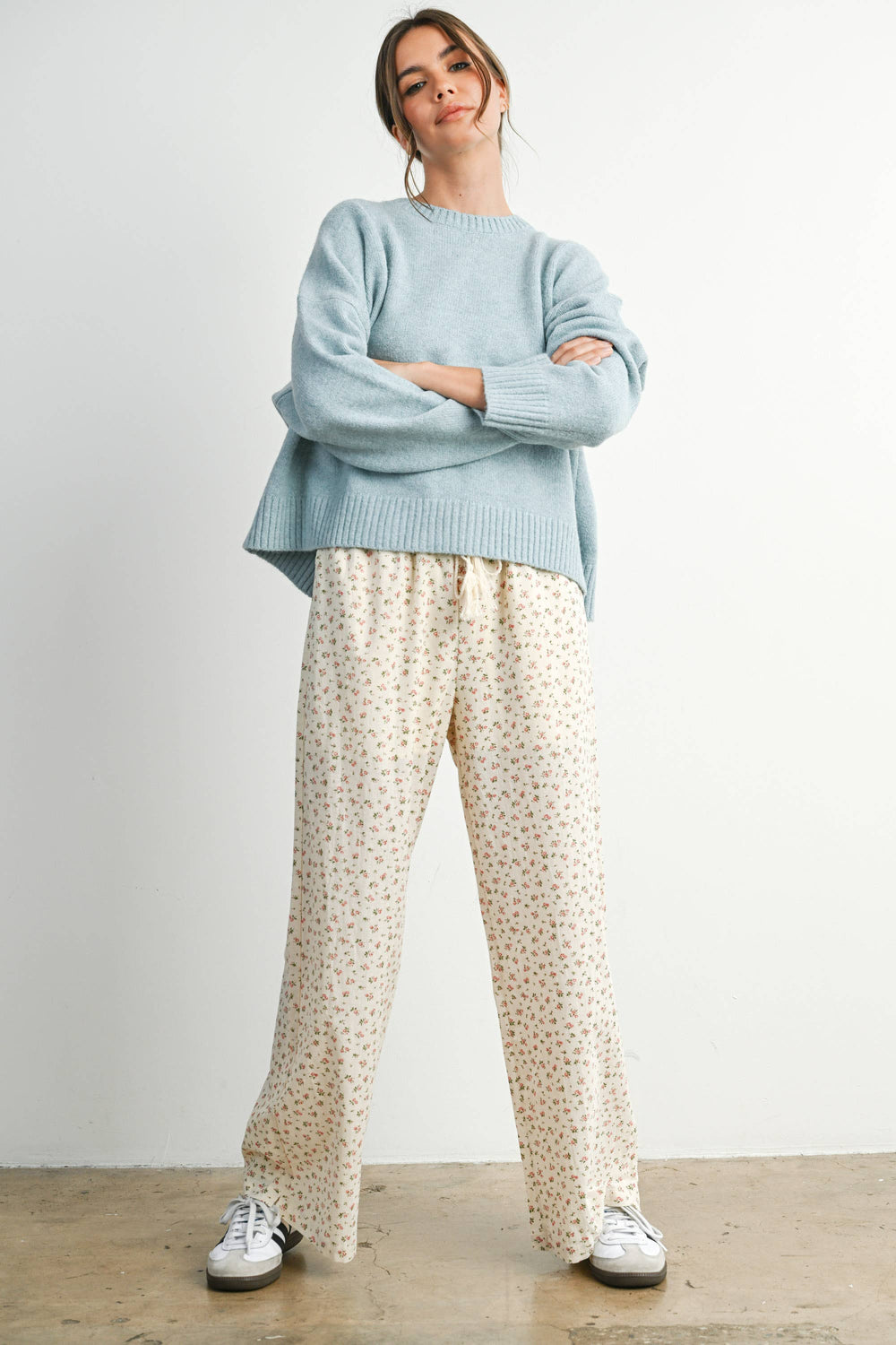 Pants - Floral Print Drawstring Pants - TAUPE / ROSE - Cultured Cloths Apparel