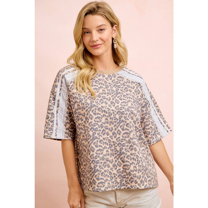 Women's Short Sleeve - LEOPARD TERRY SIDE DETAIL SHORT SLEEVES TOP - - Cultured Cloths Apparel