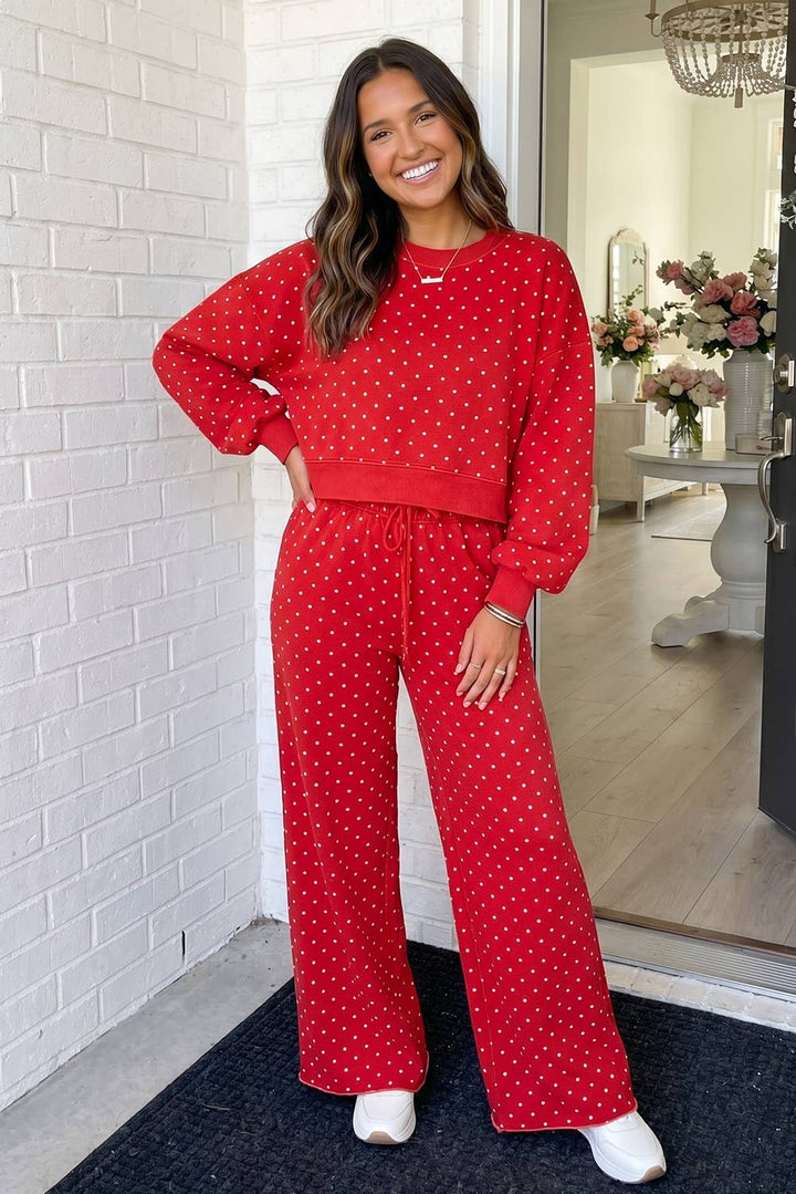 Polka Dot Casual Shift Drawstring Pants Set