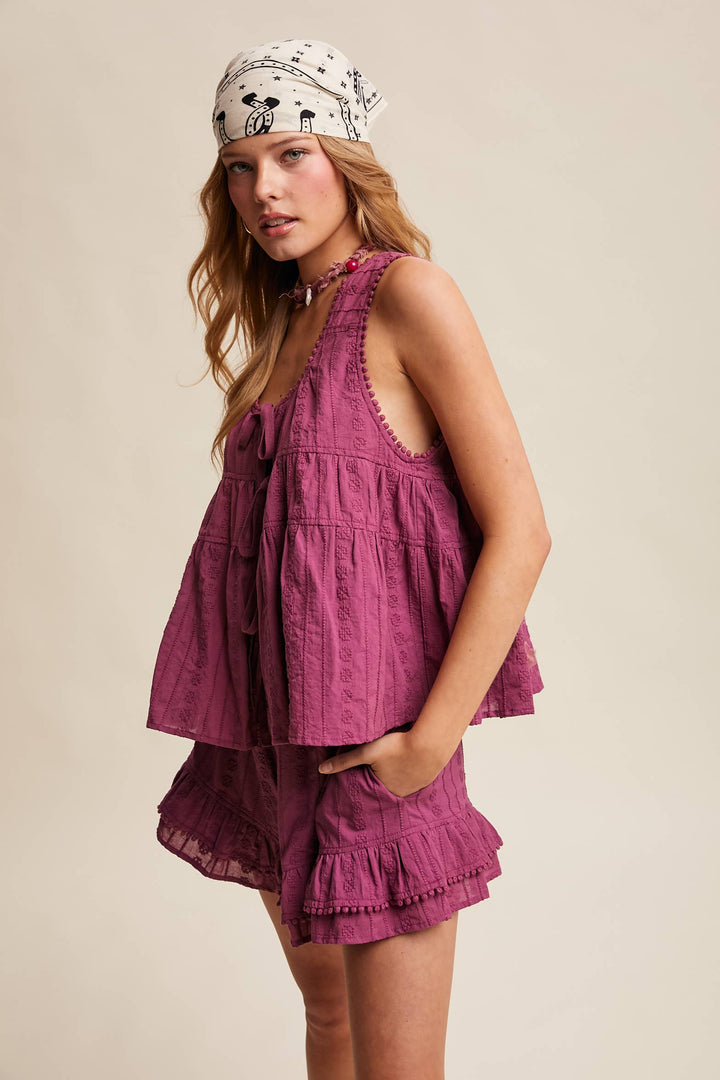 Embroidered Tiered Ruffle Set