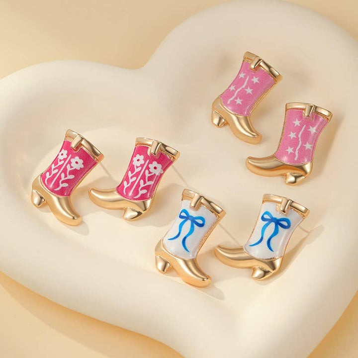 Accessories, Earrings - Western Boot Stud Enamel Charm Statement Earrings | 40E507 - - Cultured Cloths Apparel