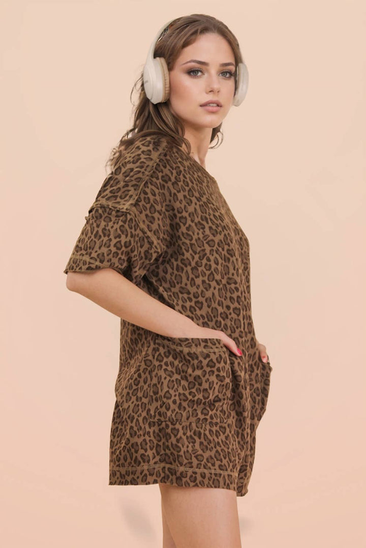 Women's Rompers - Leopard Printed Knit Comfy Romper - SMALL - Cultured Cloths Apparel