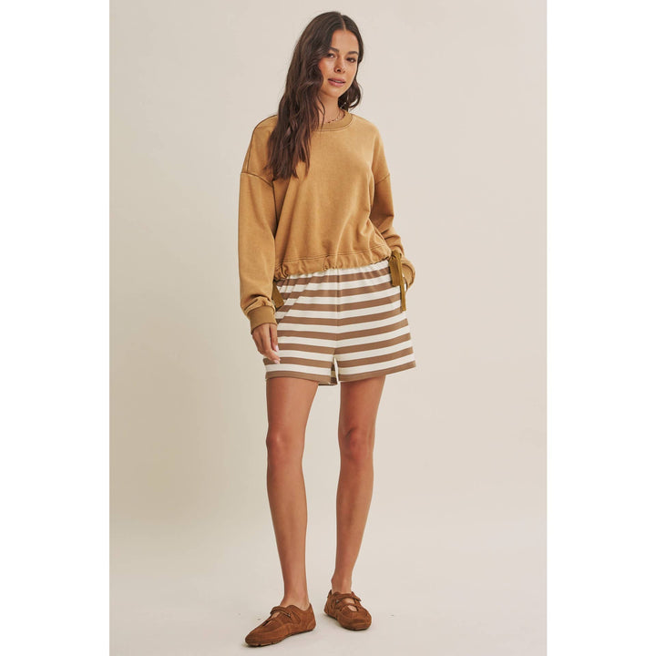 SOFT FADED MINERAL-WASHED SWEATSHIRT WITH CINCHED WAIST