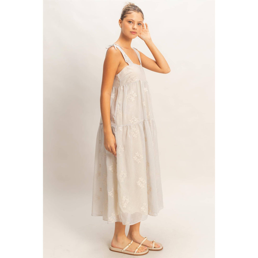 Dresses - Tiered Gingham Dress With Embroidery - - Cultured Cloths Apparel