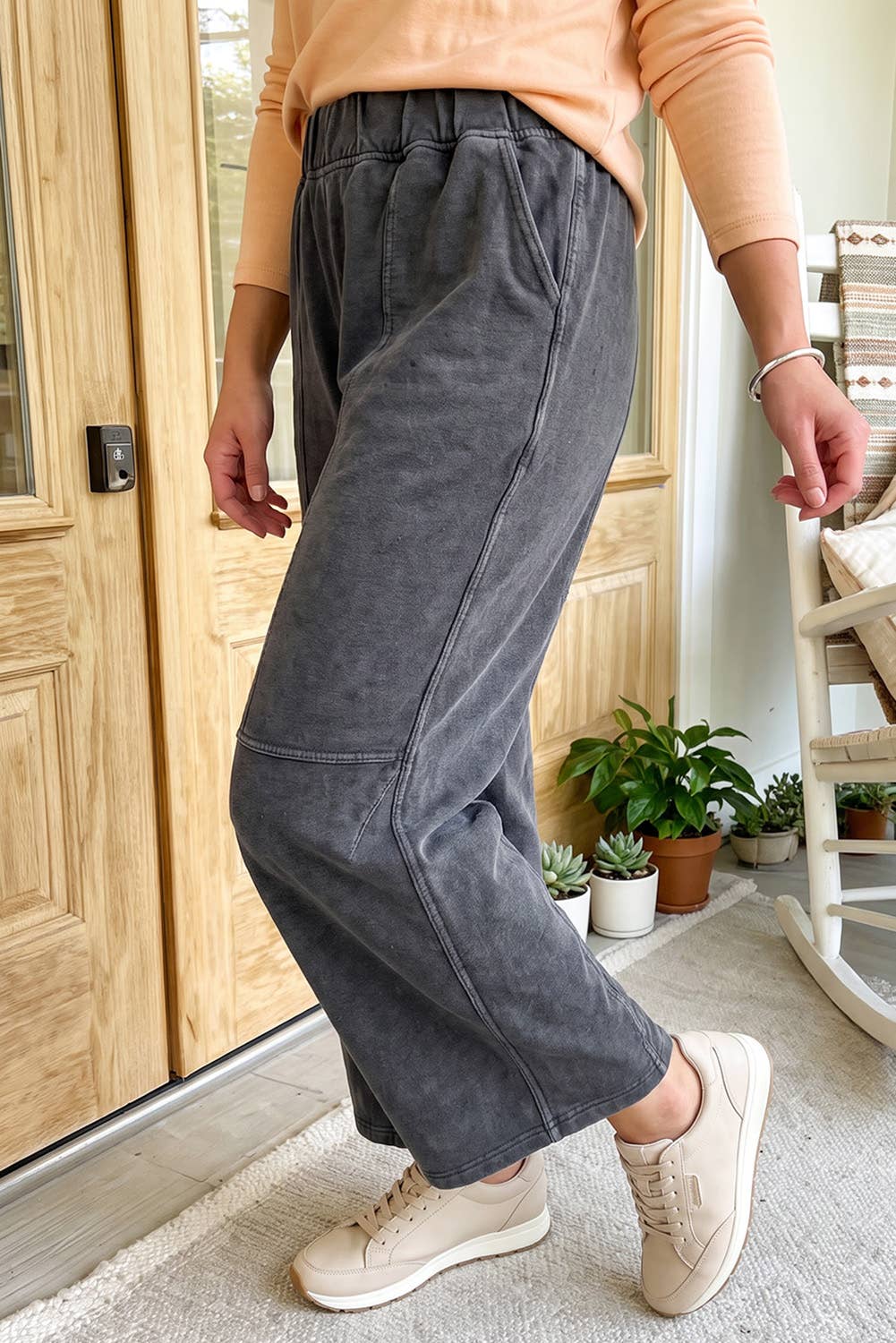 Plus Sizes - Mineral Wash Seam Detail Elastic Waist Pants - - Cultured Cloths Apparel