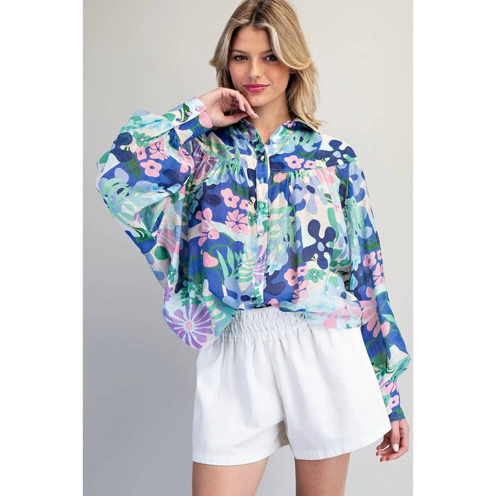 Blue Floral Print Blouse