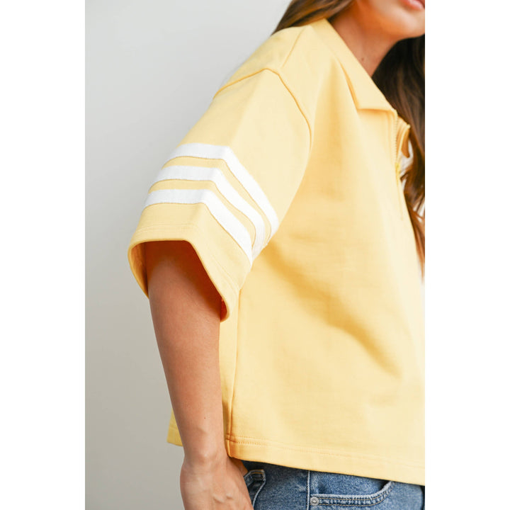 Women's Short Sleeve - Striped Sleeve Quarter-Zip Pullover - - Cultured Cloths Apparel