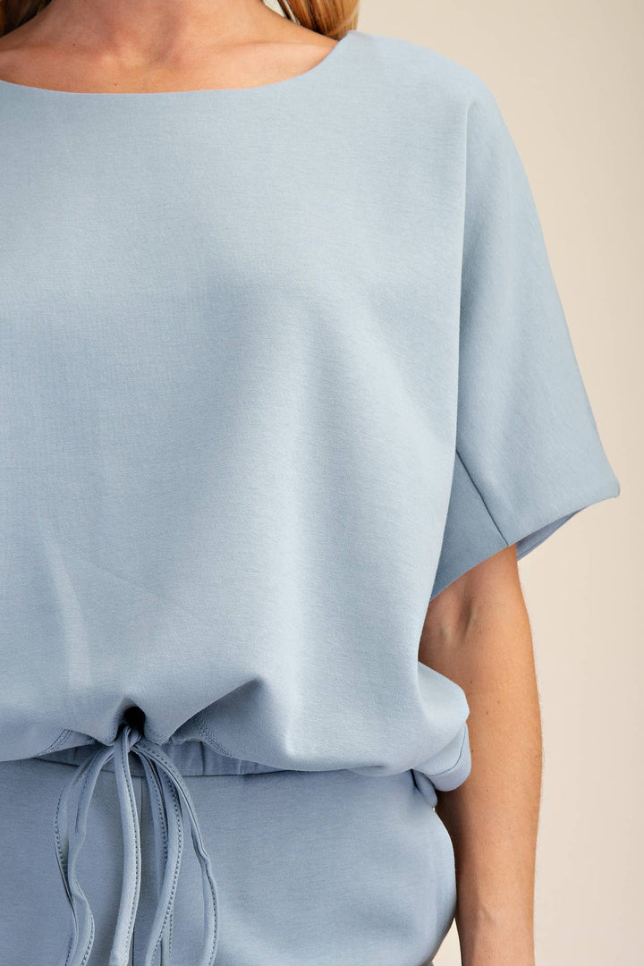 - Round Neck Asymmetrical Hem Adjustable With Ties Top - - Cultured Cloths Apparel