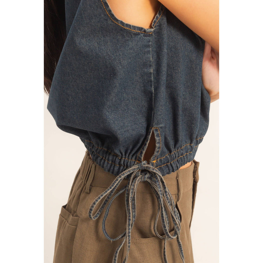 Women's Short Sleeve - Collared V-Neck Drawstring Tank - - Cultured Cloths Apparel
