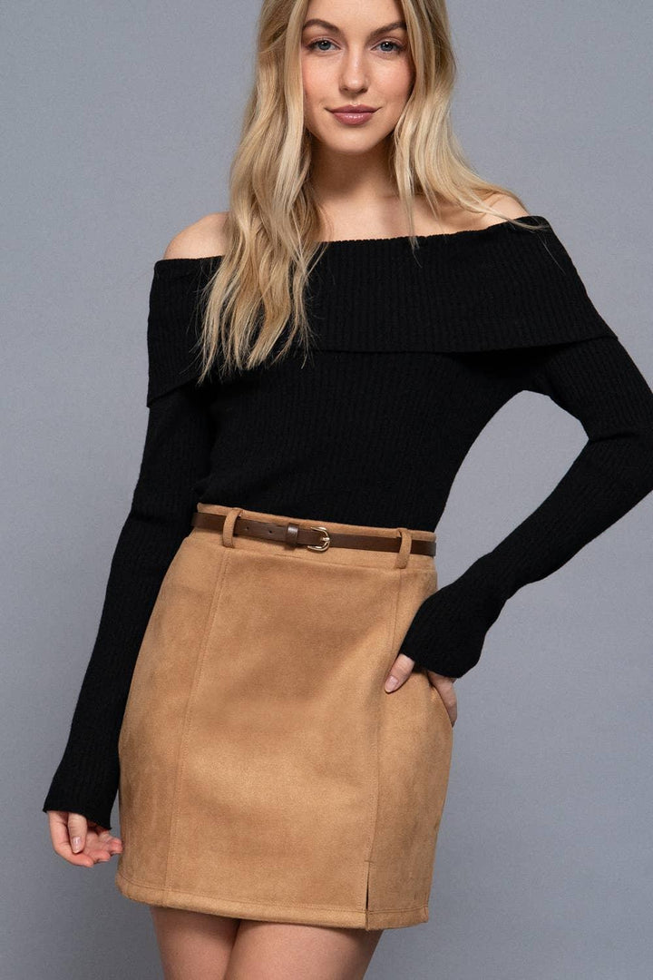 Women's Skirts - Belted Faux Suede Mini Skirt - - Cultured Cloths Apparel