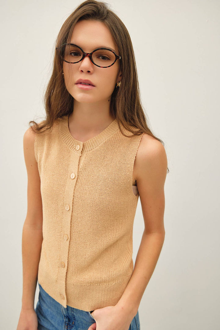 Women's Sleeveless - LIGHT WEIGHT BUTTON UP SWEATER VEST - - Cultured Cloths Apparel