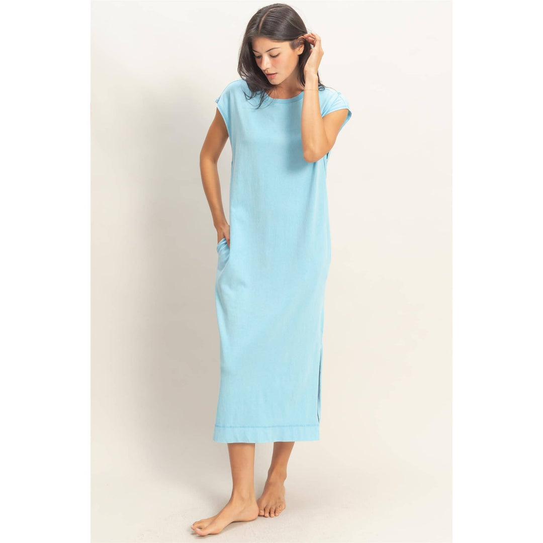 Chocolate Mineral Wash Cap Sleeve Midi Dress