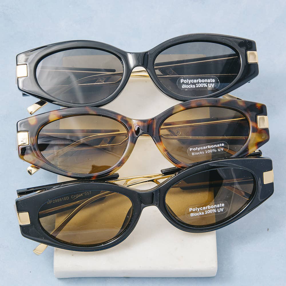 Slim Retro Oval Cat Eye Metal Brow Sunglasses