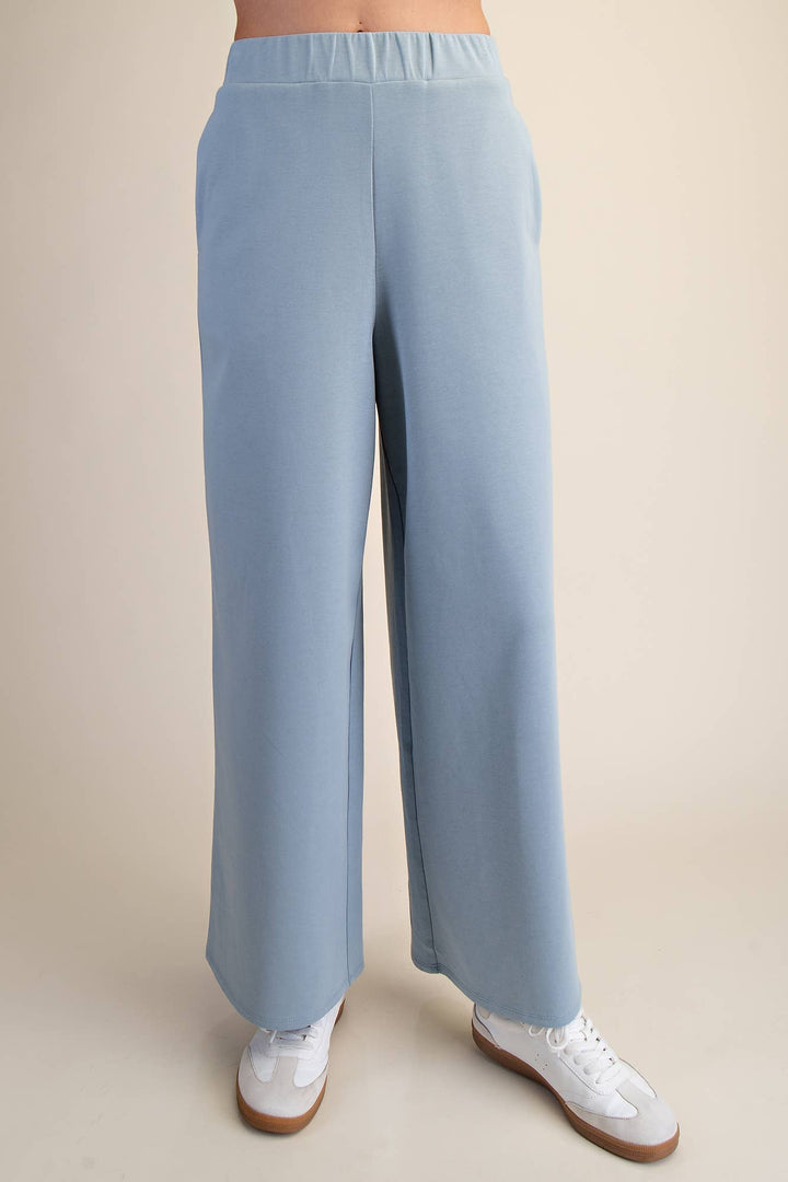 - Waist Elastic Band Wide Leg Pants - Blue - Cultured Cloths Apparel