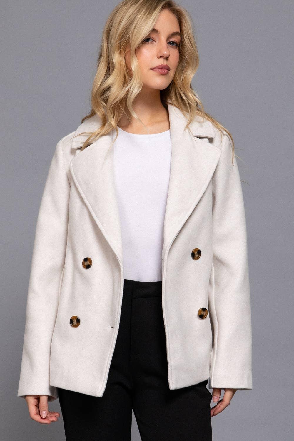 Outerwear - Long Sleeve Soft Felt Short Peacoat - - Cultured Cloths Apparel