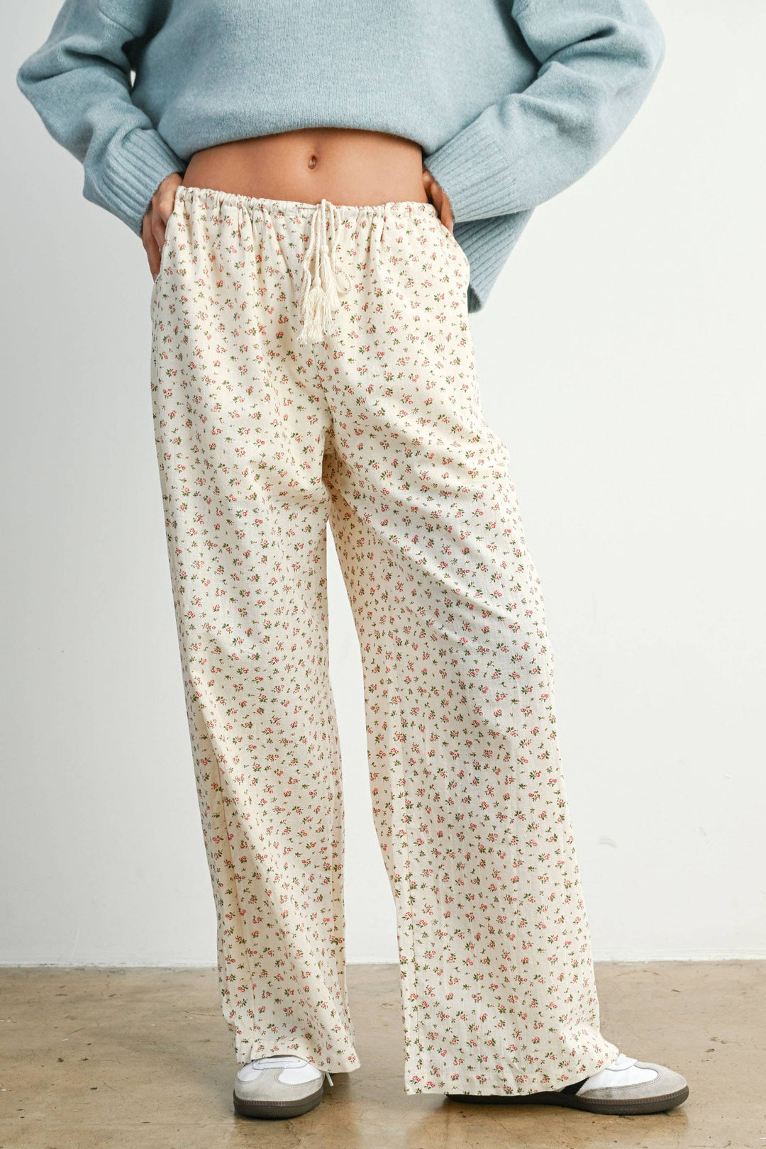 Pants - Floral Print Drawstring Pants - - Cultured Cloths Apparel