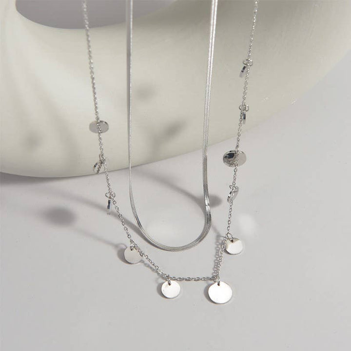 Accessories, Necklaces - STAINLESS STEEL TARNISH FREE DISC LAYER NECKLACE | 40NK349 - Silver - Cultured Cloths Apparel
