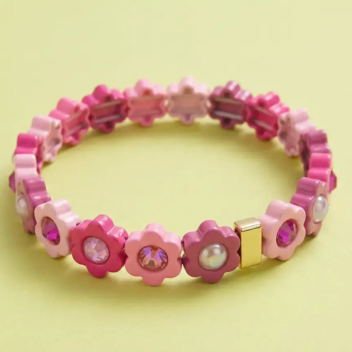 Accessories, Bracelets - Enamel Stretch Bracelet - Flowers - Daisy - Pink + Purple - Cultured Cloths Apparel