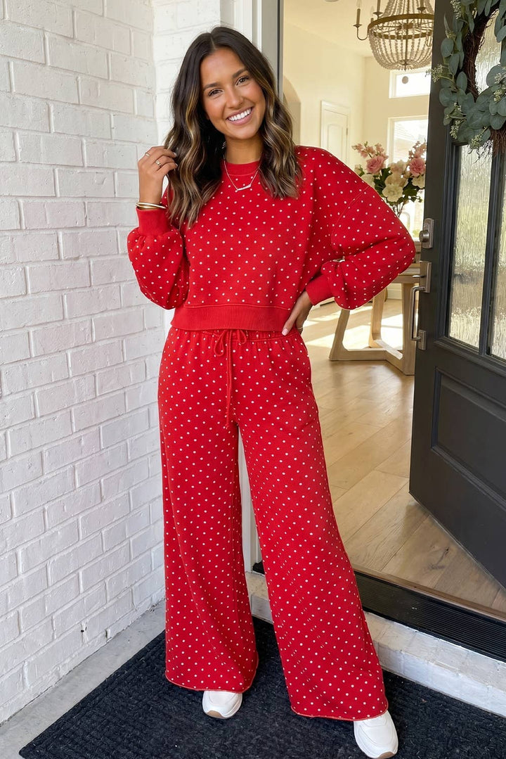 Polka Dot Casual Shift Drawstring Pants Set